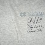Asaph Schwapp Training Worn & Signed Official Gray Notre Dame Fighting Irish Adidas Sweatpants - Inscribed Play Like A Champion! - Image 2