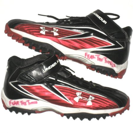 Travis Ivey Maryland Terrapins Game Used & Signed Red, White & Black Under Armour Turf Shoes