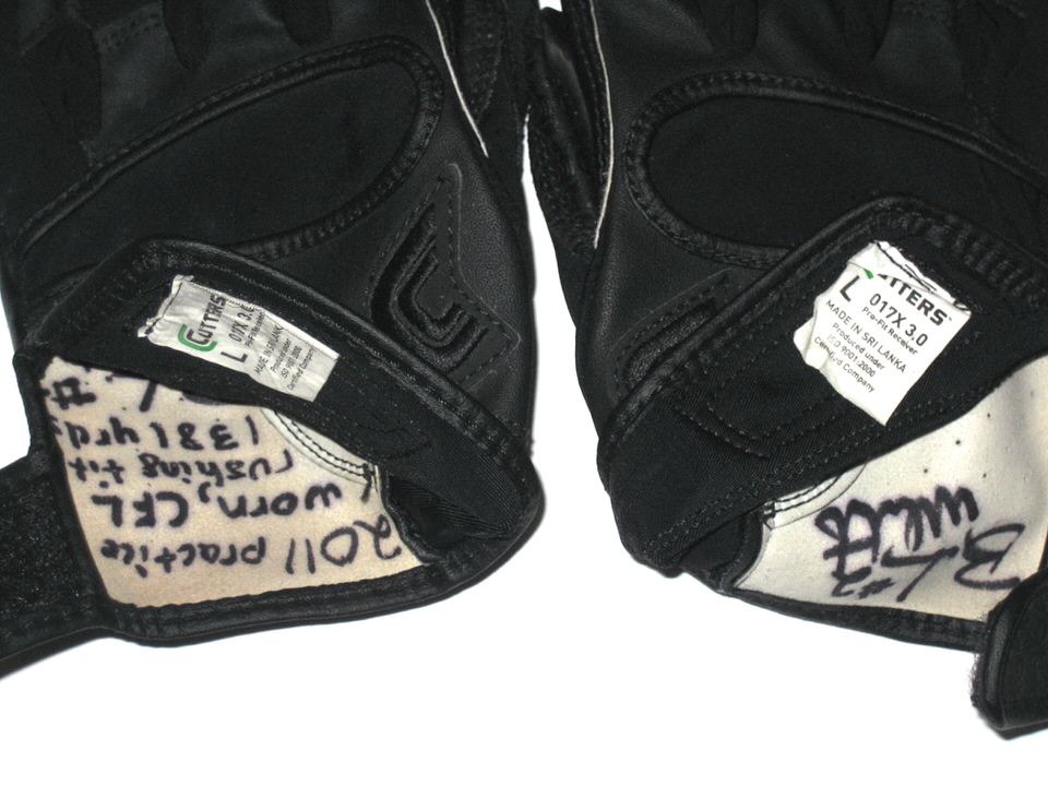 Brandon Whitaker Montreal Alouettes Practice Worn & Signed Black Cutters Gloves - Several Inscriptions! - Image 2