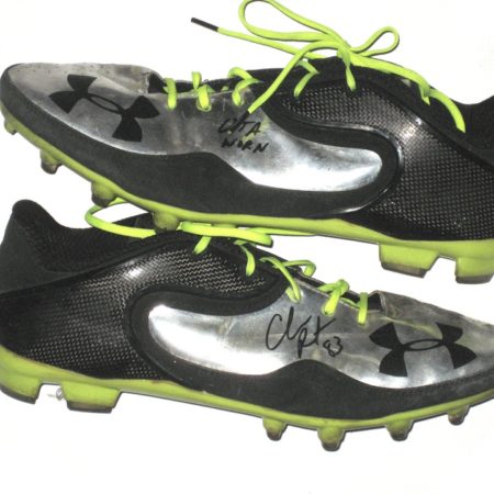 Chris Pantale New York Jets 2013 OTAs Worn & Signed Silver and Black Under Armour Cleats