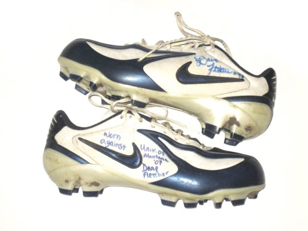 Dane Fletcher Montana State Bobcats Game Worn & Signed White & Blue Nike Cleats – Worn Vs Rival Montana Grizzlies!!