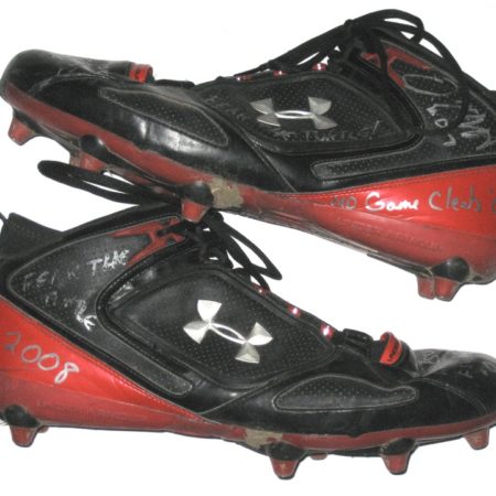 Dean Muhtadi Maryland Terrapins Game Worn & Signed Red & Black Under Armour Cleats - Worn for 6 Games in 2008!!!