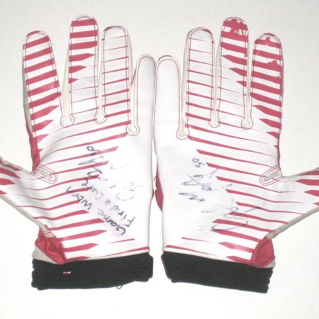 Garrett McIntyre New York Jets Game Worn & Signed Pink & White Breast Cancer Awareness Nike Superbad Gloves