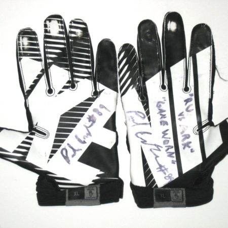 Paul Carrezola Rutgers Scarlet Knights Game Used & Signed Black & White Nike Gloves