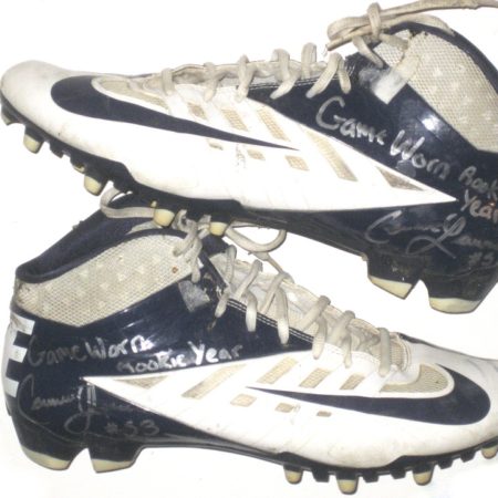 Cameron Lawrence Dallas Cowboys 2013 Rookie Game Worn & Signed White & Blue Nike Vapor Pro Cleats