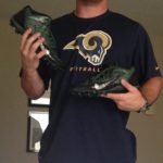 Johnny Millard with Cal Poly Mustangs Game Worn & Signed 2014 East-West Shrine Game Nike Cleats – Recovered Fumble, Also Worn for 15 Tackle Game!!