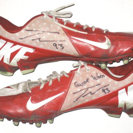 Trent Murphy Stanford Cardinal Game Used & Signed Cardinal & White Nike Cleats -Great Use!!!!!