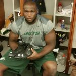 IK Enemkpali with New York Jets 2014 OTA’s Worn & Signed Black Under Armour Cleats
