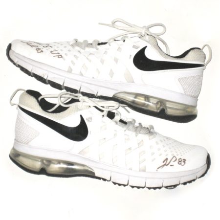 John Phillips San Diego Chargers 2013 Training Worn & Signed White & Black Nike Sneakers - Inscribed BOLTS UP!