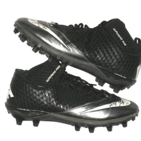 Garrett McIntyre New York Jets Game Worn & Signed Black & Silver Nike Superbad Pro Cleats