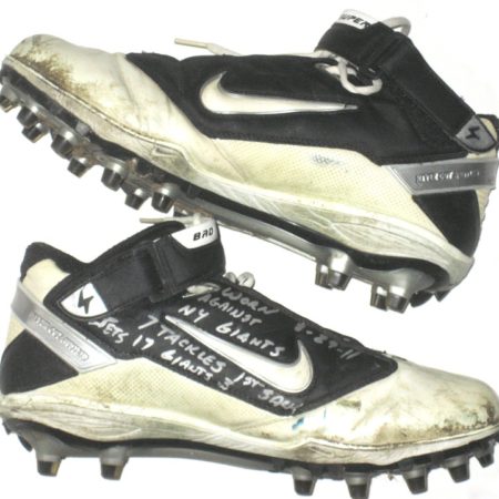 Nick Bellore New York Jets Game Worn and Signed White & Black Nike Cleats - 7 Tackles and 1 Sack Vs NY Giants in 17-3 Win!!!