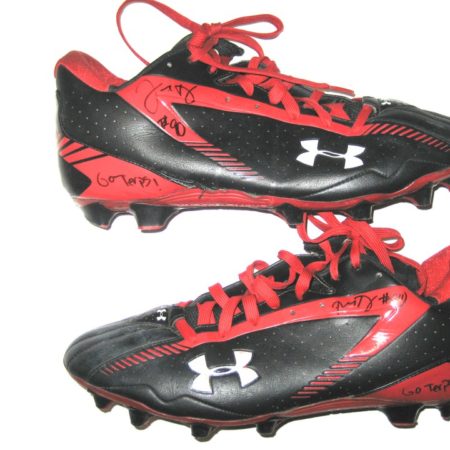 Travis Ivey Maryland Terrapins Game Used & Signed Red & Black Under Armour Cleats