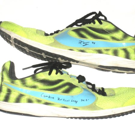 Kerry Wynn 2014 NFL Combine Worn & Signed Neon Green, Black & Blue Nike Sneakers - Worn for Vertical Leap!