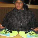 Kerry Wynn with 2014 NFL Combine Worn & Signed Neon Green, Black & Blue Nike Sneakers - Worn for Vertical Leap!