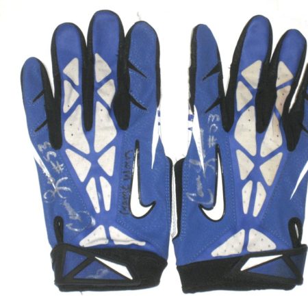 Cameron Lawrence Dallas Cowboys Game Worn & Signed Blue and White Nike Vapor Jet Gloves