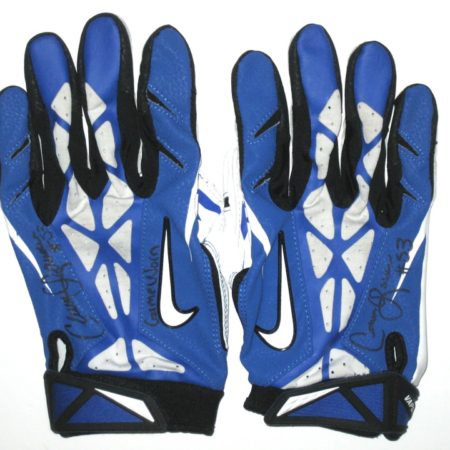 Cameron Lawrence Dallas Cowboys Game Worn & Signed White and Blue Nike Gloves
