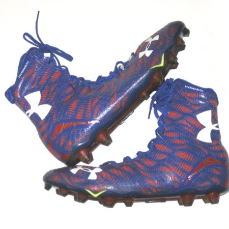 Jerome Cunningham New York Giants Game Worn & Signed Red & Blue Under Armour Highlight Cleats