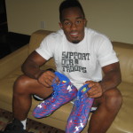 Jerome Cunningham with New York Giants Game Used & Signed Red & Blue Under Armour Highlight Cleats