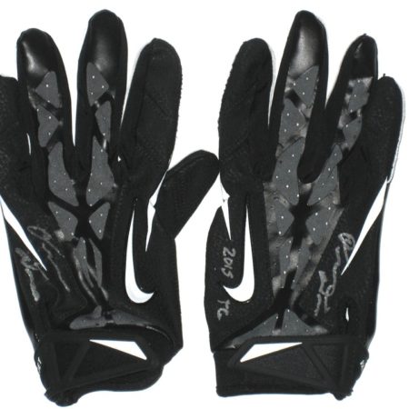 Orleans Darkwa New York Giants 2015 Training Camp Worn & Signed Black, Gray & White Nike Gloves