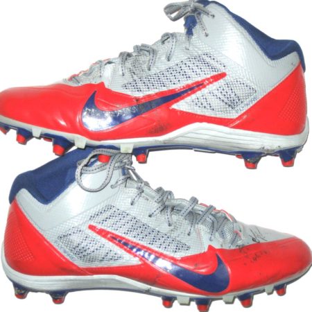 Orleans Darkwa New York Giants Game Worn & Signed Red, Gray & Blue Nike Cleats
