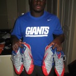 Orleans Darkwa with New York Giants Game Worn & Signed Red, Gray & Blue Nike Cleats