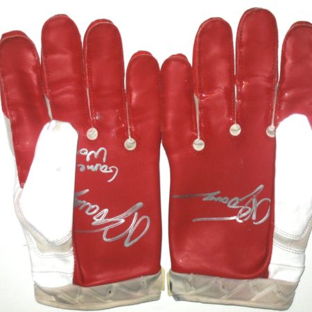 AJ Tarpley Stanford Cardinal Game Used & Signed Red & White Nike Gloves