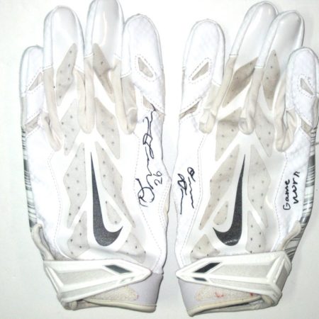 Orleans Darkwa New York Giants Game Worn & Signed White, Silver & Black Nike Gloves