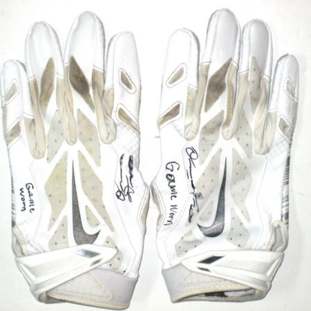 Orleans Darkwa New York Giants Game Worn & Signed White, Silver & Black Nike Gloves