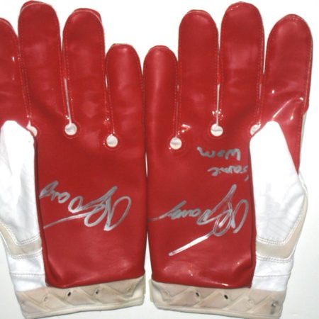 AJ Tarpley Stanford Cardinal Game Used & Signed Red & White Nike Gloves