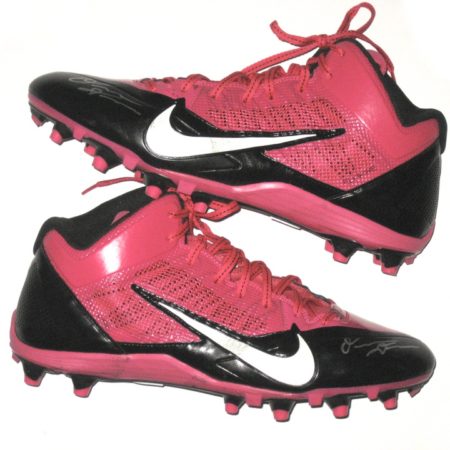 Orleans Darkwa New York Giants Game Worn & Signed Pink & Black Breast Cancer Awareness Nike Cleats