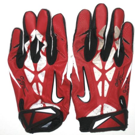 Orleans Darkwa New York Giants Game Used & Signed Red & White Nike Gloves