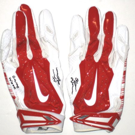 Orleans Darkwa New York Giants Game Used & Signed Red & White Nike Vapor Jet Gloves