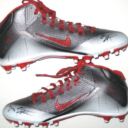 Orleans Darkwa New York Giants Practice Worn & Autographed White, Red & Black Nike Cleats