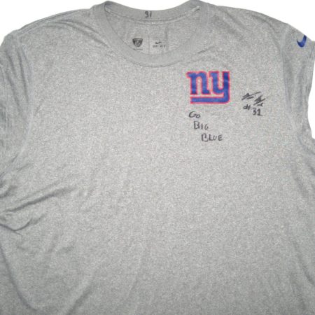 Trevin Wade Training Worn & Autographed “Go Big Blue” New York Giants Dri-FIT Nike XL Shirt