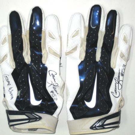 Cameron Lawrence Dallas Cowboys Game Used & Signed Blue & White Nike XXL Gloves