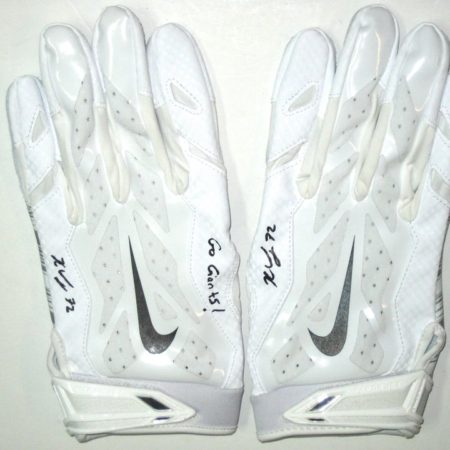 Kerry Wynn New York Giants Game Issued & Autographed "Go Giants!" White & Silver Nike Gloves