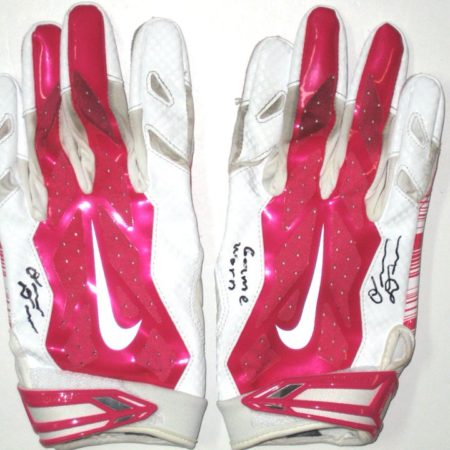 Orleans Darkwa New York Giants Game Worn & Signed Breast Cancer Awareness Pink & White Nike Gloves