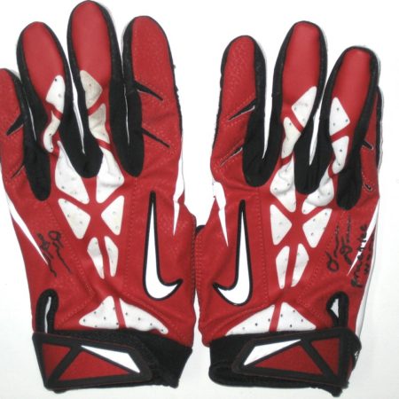 Orleans Darkwa New York Giants Practice Worn & Signed Red, White & Black Nike Gloves