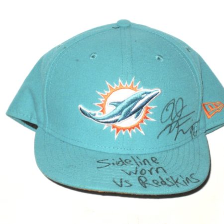 AJ Francis Sideline Worn & Signed Official Miami Dolphins New Era 59FIFTY Hat - Worn Vs Washington Redskins!