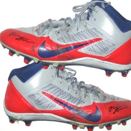 Orleans Darkwa New York Giants Game Worn & Signed Red, Gray & Blue Cleats