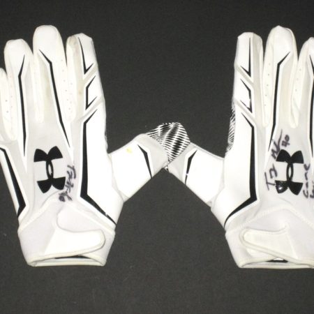 Tommy Bohanon New York Jets Game Worn & Signed White & Black Under Armour 3XL Gloves
