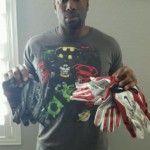 Darren Fells with Arizona Cardinals Game Used & Signed Black & Silver Nike 3XL Gloves