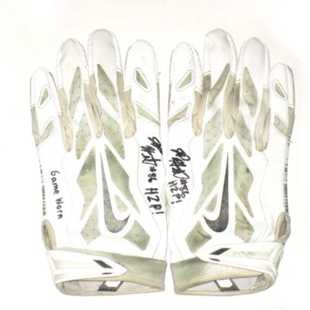 JP Holtz Pittsburgh Panthers Game Used & Signed White & Silver Nike Gloves