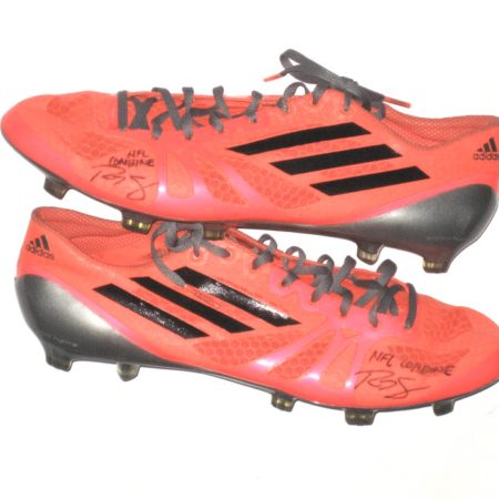 Ryan Spadola 2013 NFL Combine Issued & Signed Neon Orange and Black Adidas Adizero Cleats – Size 13