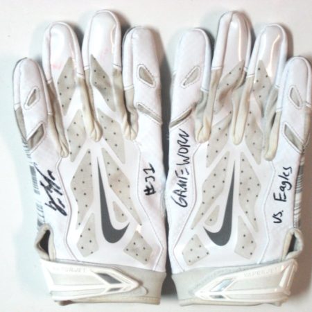 Trevin Wade New York Giants Game Used & Signed White & Gray Nike Gloves - Worn Vs Philadelphia Eagles on January 3rd, 2016