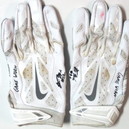 Trevin Wade New York Giants Game Worn & Autographed White & Silver Nike Vapor Jet Gloves