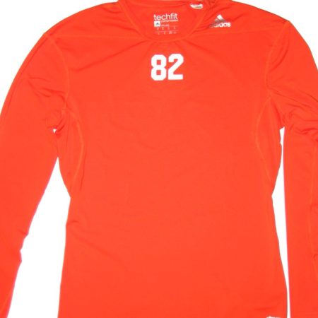 David Morgan UTSA Roadrunners #82 Training Worn Orange Adidas Techfit Long Sleeve Shirt