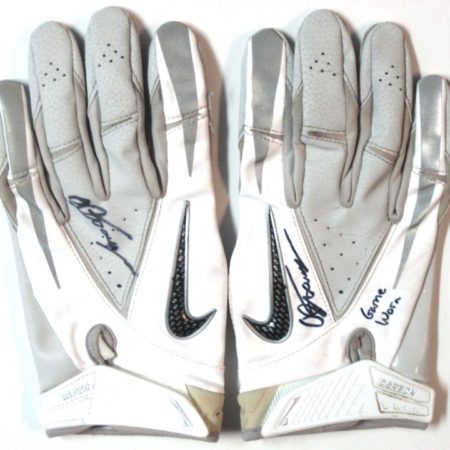 AJ Tarpley Stanford Cardinal Game Worn White & Silver Nike Vapor Carbon Gloves
