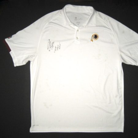 Darrel Young Travel Worn & Signed Official Washington Redskins Nike Dri-Fit XL Polo Shirt