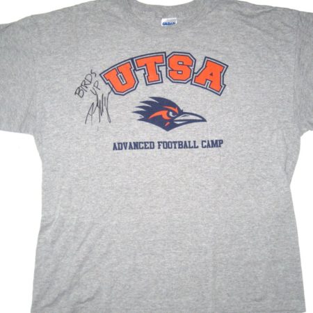 David Morgan Training Worn & Signed UTSA Roadrunners Advanced Football Camp Shirt